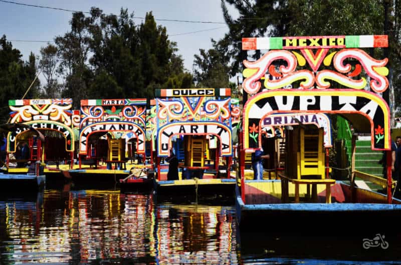 Colorful boats line the canals at Xochimilco near Mexico City.