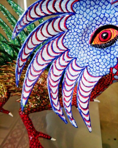 Visiting one of the many museums in Merida is a fun thing to do in Merida. These large Oaxacan alebrijes are on display at the Folk Art Museum in Merida.