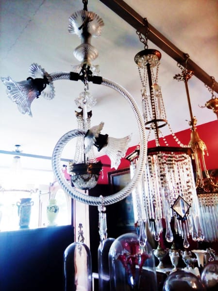 This antique light fixture is on display in one of several antique stores in Merida.