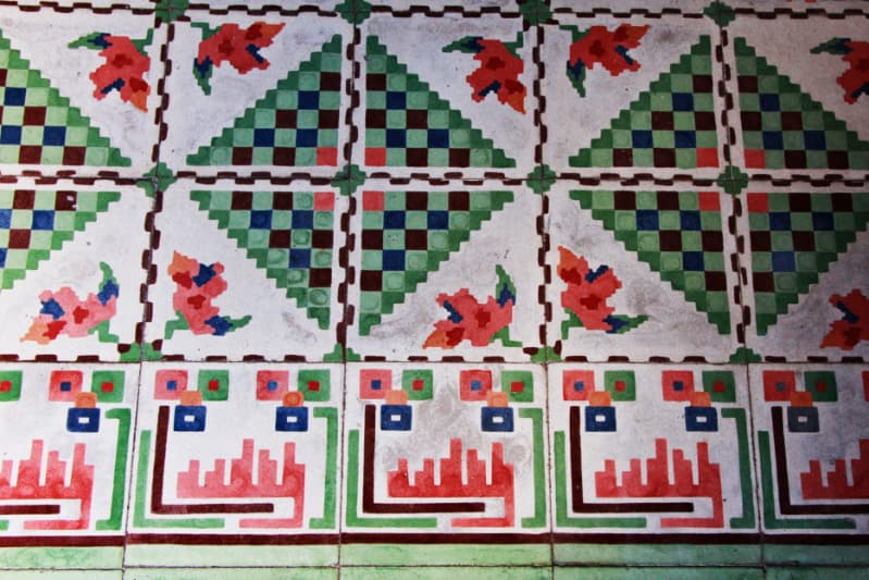 The mix of floral and geometric pattern pasta tiles at La Chuperia, one of Cozumel's best cantinas.