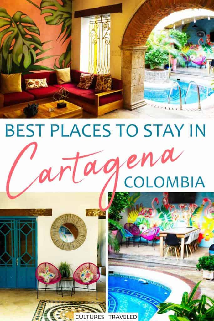 A collage of images for where to stay in Cartagena with text overlay.