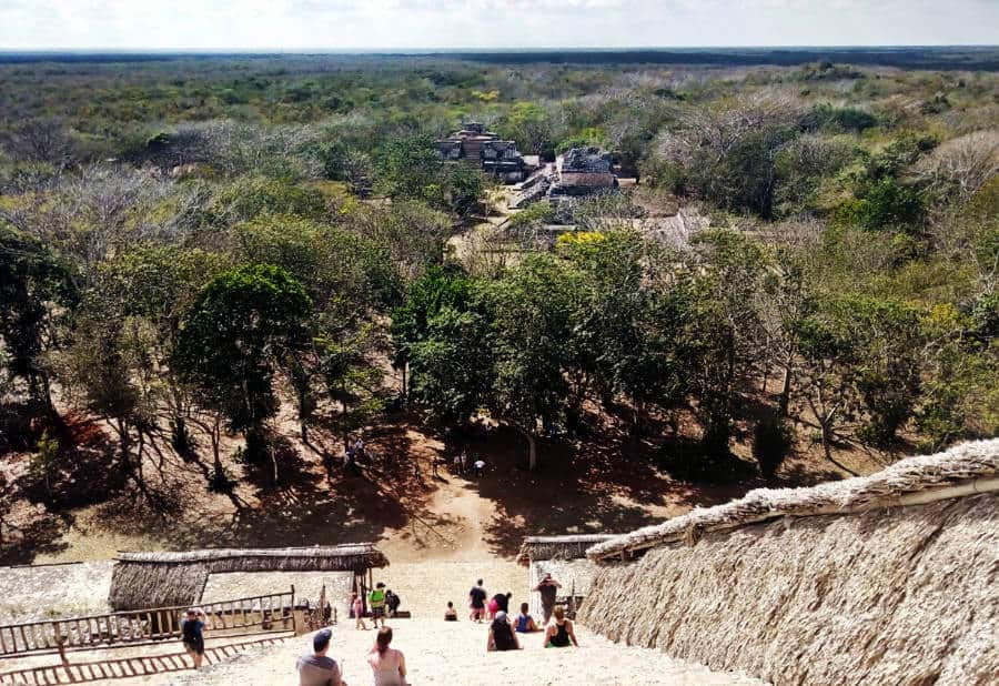 From the top of Ek Balam in the Yucatan Peninsula. The view includes other buildings on the ruin site and the lush jungle below.